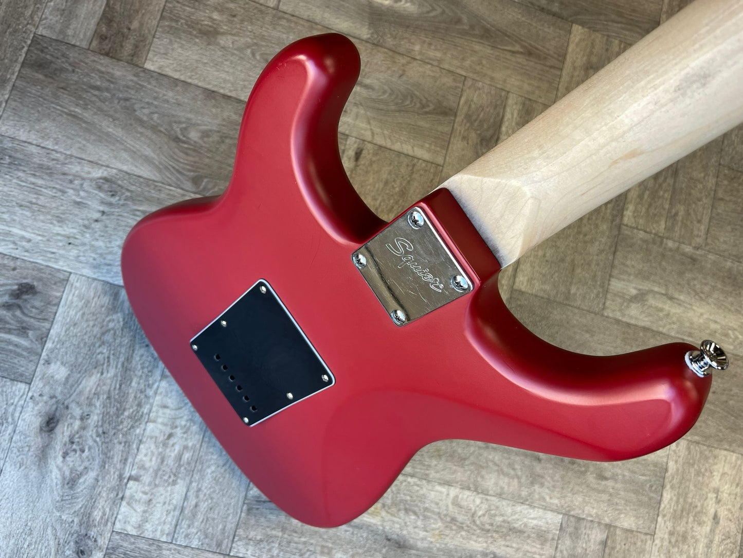 Modified Squier Stratocaster in Cherry Red with Black pickguard