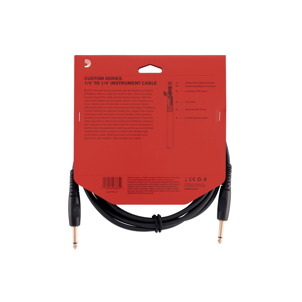 D'Addario Custom Series Instrument Cable - 10ft - Straight