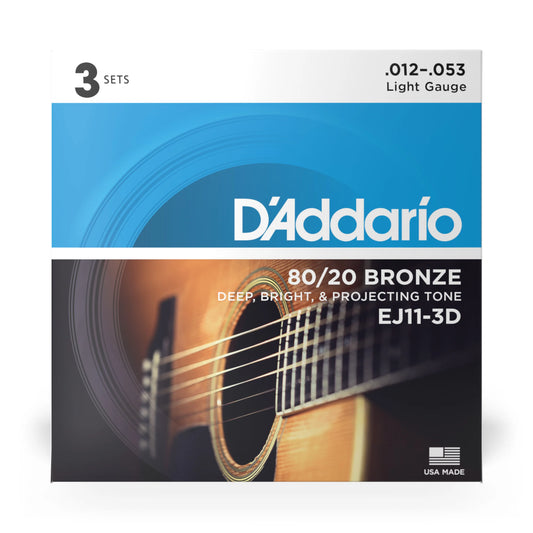 12-53 Light, Phosphor Bronze Acoustic Guitar Strings 3-Pack