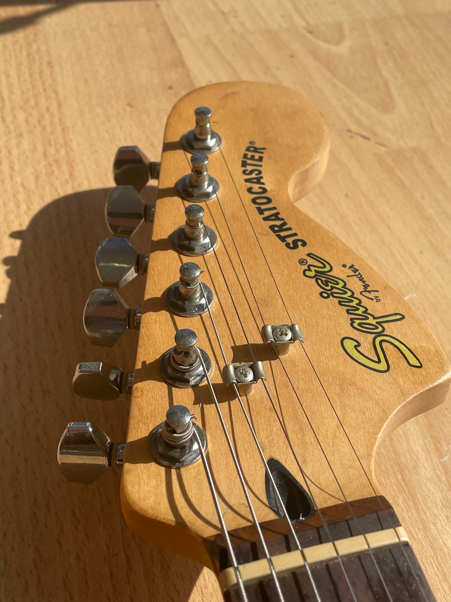 Beautful White Squier Strat modified with Seymour Duncan Pickups