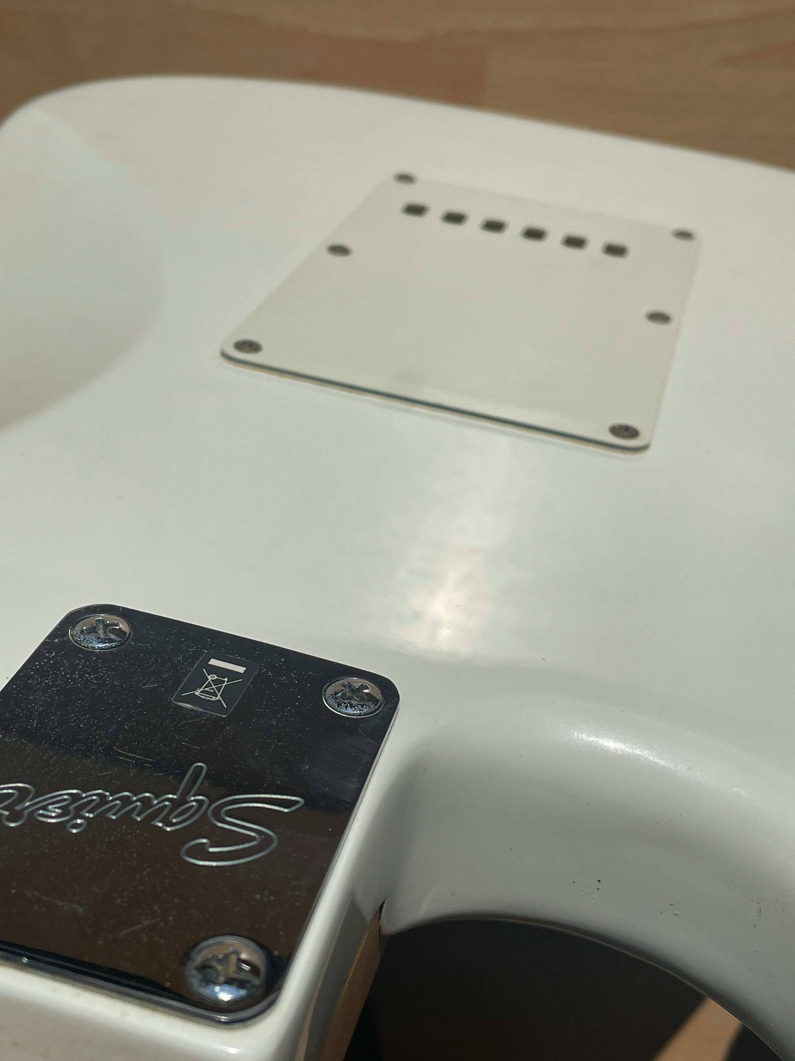 Beautful White Squier Strat modified with Seymour Duncan Pickups