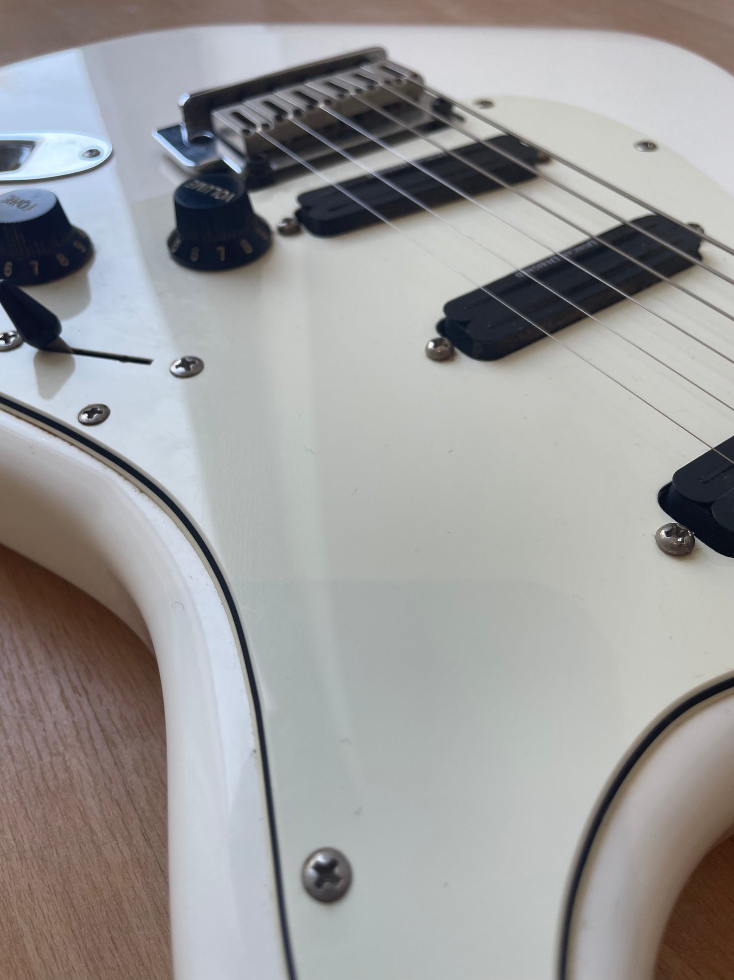 Beautful White Squier Strat modified with Seymour Duncan Pickups