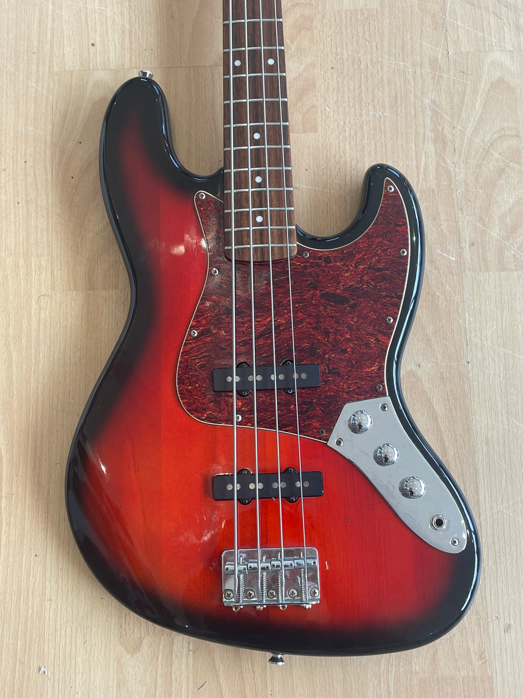 Fender Squire Jazz Bass Guitar Black And Red - Great Condition