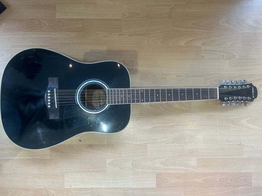 Aria 12-String Dreadnought Acoustic – Black - PLAYER GRADE
