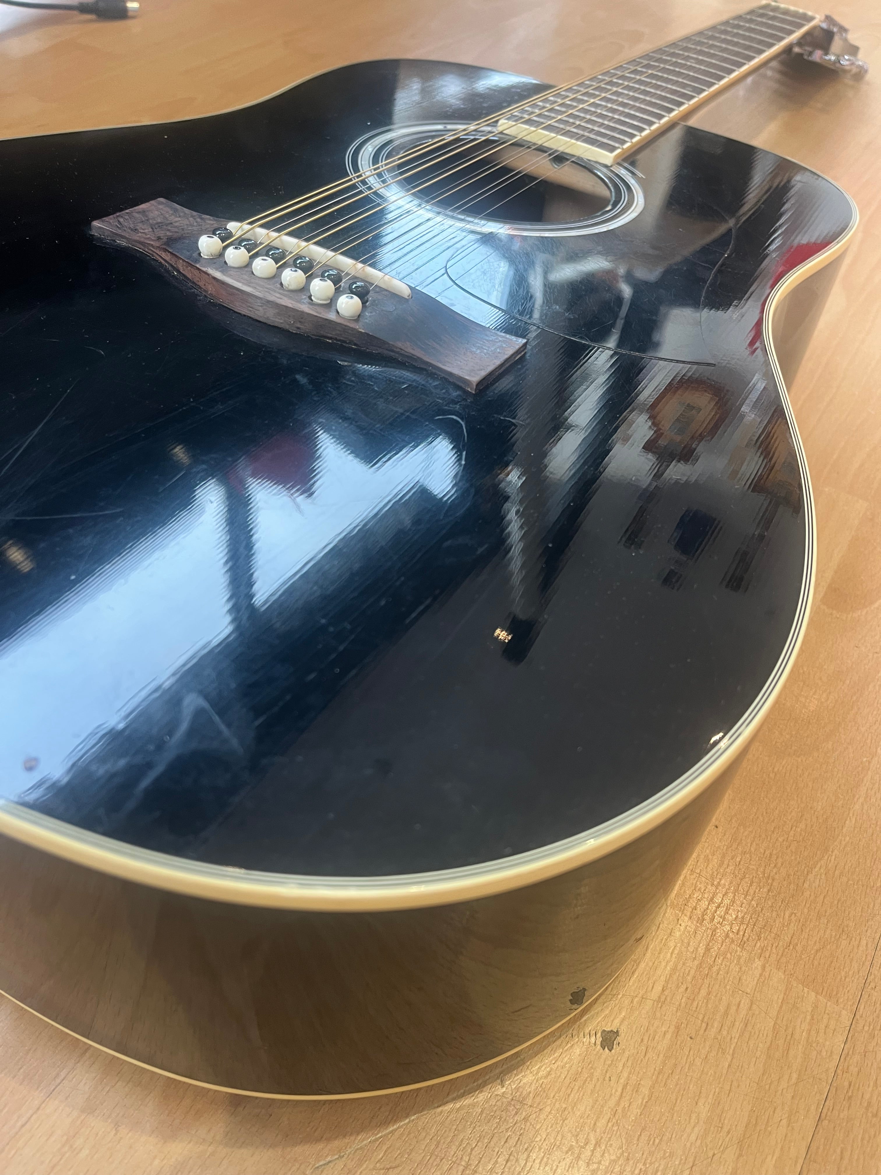 Aria 12-String Dreadnought Acoustic – Black - PLAYER GRADE