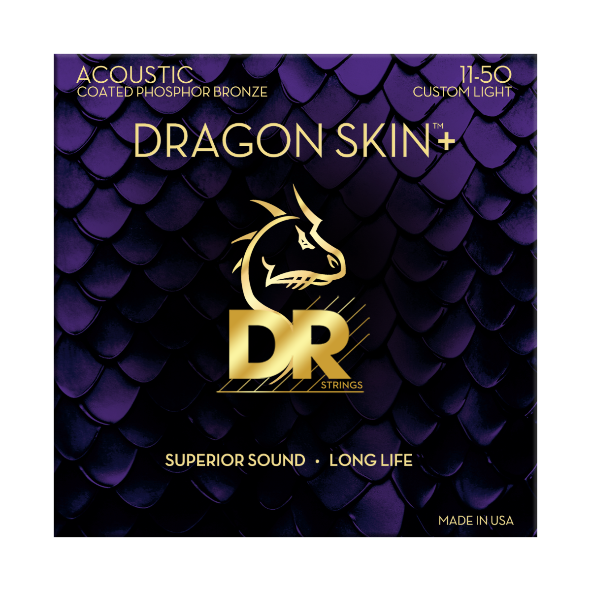 DR Strings Dragon Skin+ Phosphor Bronze Acoustic Guitar Custom Light 11-50