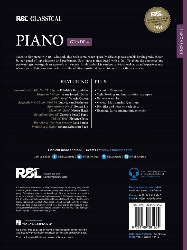 RSL Classical Piano – Grade 4